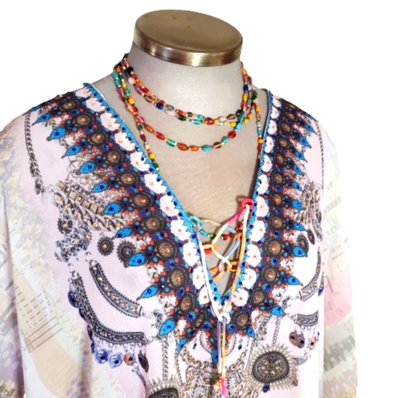 COLORFUL ☆ RHINESTONE ACCENTED ☆ CAFTAN TOP/POOL COVER-UP ☆ NWT - Picture 3 of 15